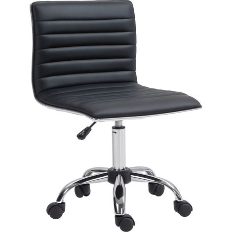 Armless Desk Task Chair Faux Leather Mid-back Computer Office Chair with Adjustable Seat Height, Chrome Base and Rolling Wheels for Home Office Black