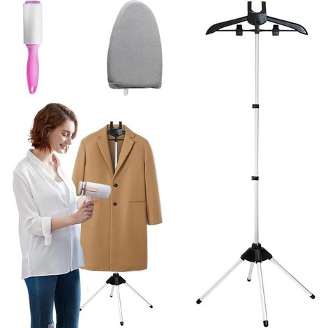Séchoir à vapeur télescopique pliable portatif étendoir vêtements réglable en hauteur Noir (1/5)