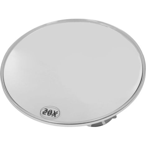 Miroir grossissant x20 avec 3 ventouses, rond, portable et peu encombrant, pour le maquillage dans la salle de bain (blanc). (1/5)