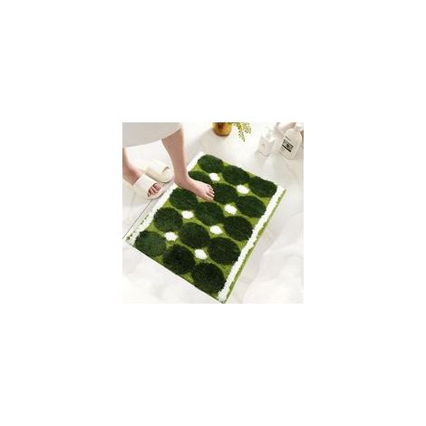 Tapis Salle de Bain Absorbant Shaggy à Motif Mousse Verte, Tapis de Bain Antiderapant Lavable, en Microfibre Flockée, Moquette pour Salon, Chambre, Douche, 50x80cm (1/5)