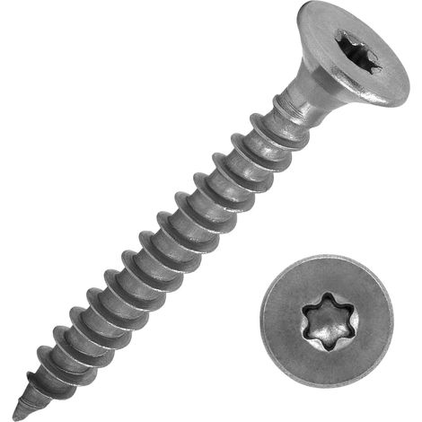 50 - Vis à bois - Acier inoxydable A2 - Tête fraisée Torx TX25 - Filetage total pour assemblage robuste - Intérieur et extérieur - Argent - 6x80cm (1/5)