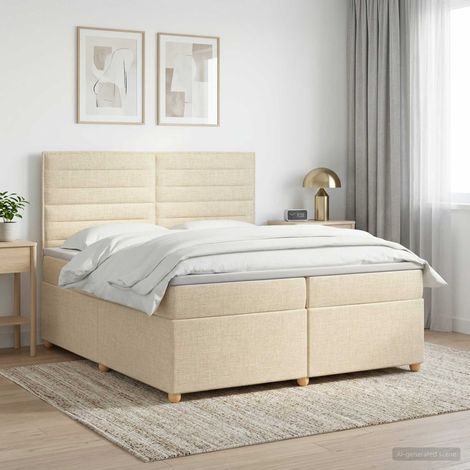 vidaXL Lit boxspring avec matelas Crème 200 x 200 cm Tissu (1/5)