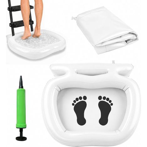 Piscine gonflable - 58 x 52 cm (L x l) - Avec pompe à ballon, accessoires de piscine, bassin de nettoyage des pieds, bac de sol en PVC pour nettoyage des pieds de piscine (blanc) (1/5)