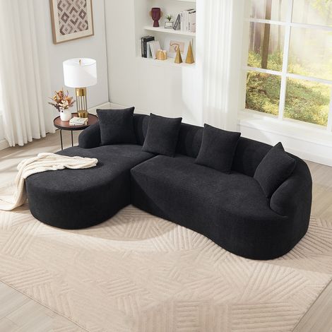 Canapé d'angle modulable,canapé 3 places,Canapé incurvé modulaire à compression,Intérieur rempli d'éponge,aucun assemblage requis,tissu chenille,noir