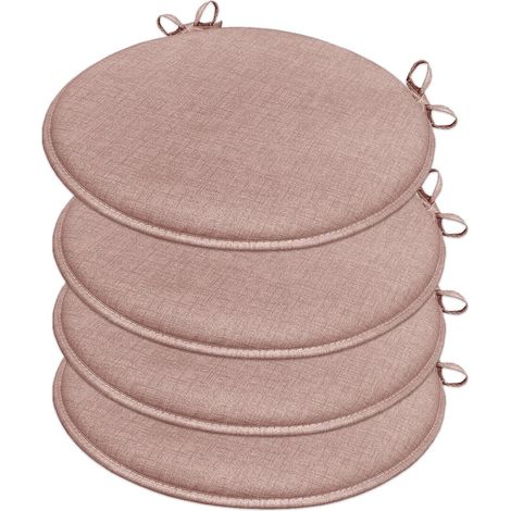 Lot De 4 Coussins De Chaise Rond Coton Lavable Doux Housse De Chaise Couleur Unie Pastel - Rouge
