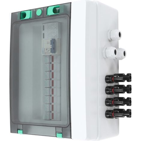 Boîtier de raccordement photovoltaïque à 4 chaînes avec parafoudre, fusible 15 A, disjoncteur CC 63 A, indice de protection IP67, 1000 V CC (1/5)