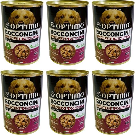 KIT SET 6 PZ OPTIMO BOCCONCINI PER CANE AL GUSTO POLLO E CONIGLIO DA 400 GR (1/4)