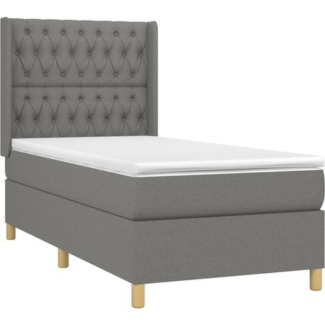 Struttura letto LED con testiera materasso a molle 90x200 cm tessuto grigio scuro TDL0209370