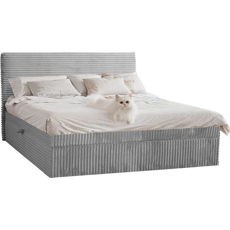 Boxspringbett mit bettkasten und topper TRENTO, ohne Bein stoff Plüsch Cord 180x200 cm Grau (1/5)