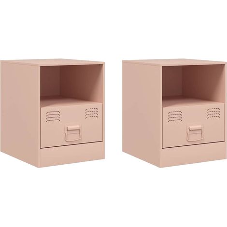 Set di 2 Comodini Armadio da Notte Mobiletto da notte Rosa 34,5x39x44 cm in Acciaio (1/4)