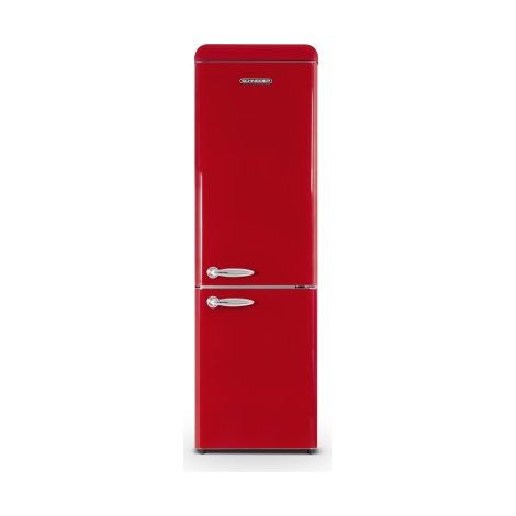 Schneider – Réfrigérateur combiné pose libre rouge 249L – Froid statique – Classe climatique N-ST – Niveau sonore 39 dB – Capacité nette 180L