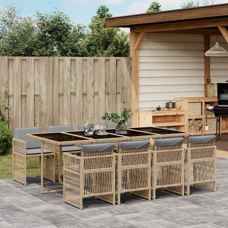 9-tlg. Garten-Essgruppe mit Kissen Beigemischung Poly Rattan (1/5)