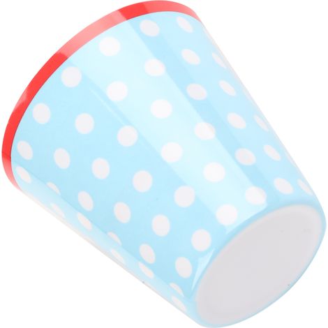 Tasse à eau/café/lait en imitation porcelaine 260 ml, idéale pour les restaurants et les écoles. Bleu clair à pois. (1/5)