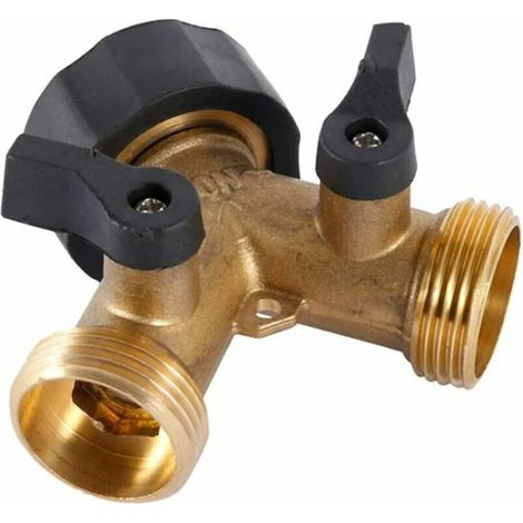 Doppio rubinetto per lavatrice, sdoppiatore a Y a 2 vie per tubo da giardino per tubi di alimentazione da 3/4", rubinetto da giardino esterno doppio in ottone resistente (1/5)