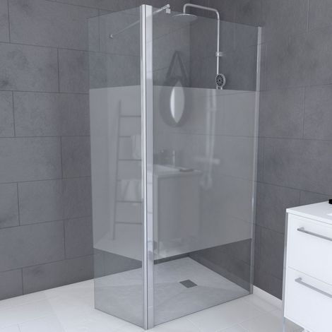 Mampara de Ducha con Deflector Pivotante 90+40x200cm - Banda Esmerilada - Barra Extensible Cromada (1/4)