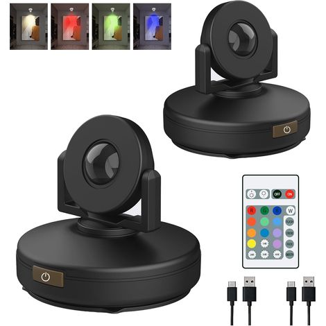 Projecteur LED sans Fil, Lumière d'image d'affichage d'accentuation Rechargeable à Distance avec Tête Rotative, Lustre Intérieur de 12 Couleurs Changeantes pour Art dart Board Galerie, 2pcs (1/5)