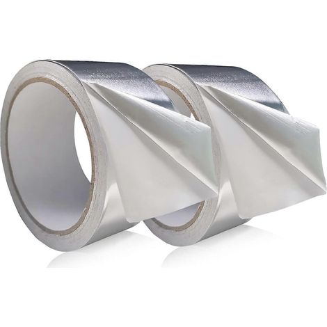 Lot de 2 rubans isolants en aluminium argenté. Ruban isolant 5 cm x 19,8 m (3,9 mil). Ruban aluminium avec support pour conduits de ventilation. Ruban adhésif métallique haute résistance pour conduits (1/5)