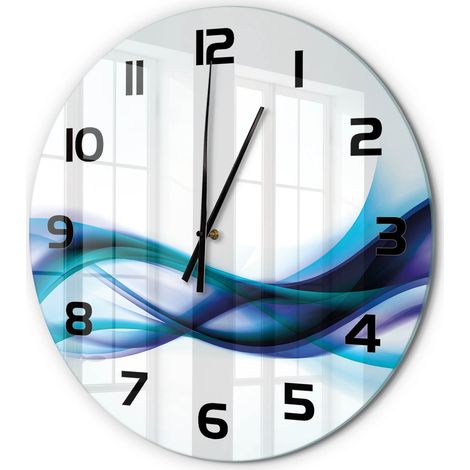 Horloge Murale Ronde Décoration Maison Classique Verre Trempé Silencieuse Abstraction de vague fi 60 cm (1/5)