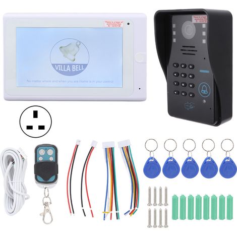 Sonnette vidéo filaire avec déverrouillage par empreinte digitale, mot de passe et carte IC, interphone bidirectionnel, vision nocturne, enregistrement des visiteurs, 100-240V, prise UK, pour maison. (1/5)