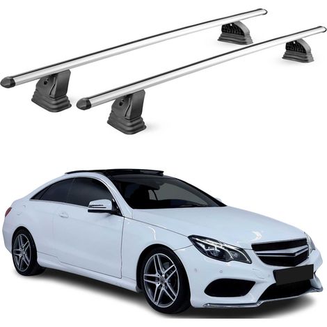 OMAC Barres de toit transversales en aluminium pour Mercedes Classe E Coupè C207 2010-2016 – TÜV / DIN 75302:2019 – Antivol inclus – Charge max 75 kg – 2 barres – Gris (1/4)