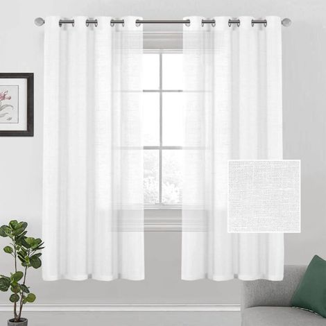 Tende in lino con occhielli, 2 pezzi. Tende in tulle, tende con occhielli, tenda per finestra del soggiorno, 132 x 160 cm (bianche)