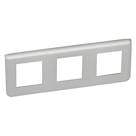 Plaque de finition gris aluminium mat 3 postes 6 modules horizontale entraxe 71mm série Mosaic LEGRAND (1/2)