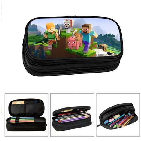 Trousse Minecraft, trousse pour écoliers et enfants, grande capacité, sac à fournitures scolaires, vente en gros, double compartiment élastique, portable. M