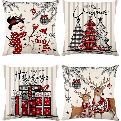 Fundas de cojín decorativas navideñas para sofá, salón, decoración de interiores y exteriores, 45 x 45 cm (4 unidades) (1/5)