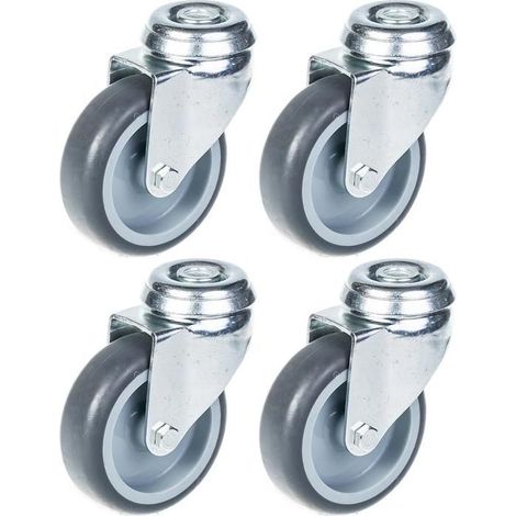 Drehrollen - Gummi - 75mm - Set von 4 - Maximalbelastung 240kg - Löcher zur Befestigung