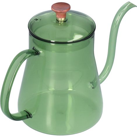 Cafetière en verre 600ml vert avec poinçon manuel, tasse à bec long col de cygne, verseuse à café. (1/5)