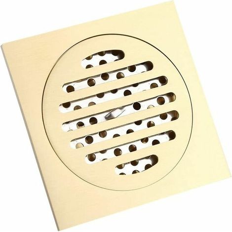 Accessoires pour la maison - Bonde de douche carrée de 10 cm, bonde de sol avec grille amovible, bonde de douche avec filtre/éliminateur de cheveux (laiton) (1/4)