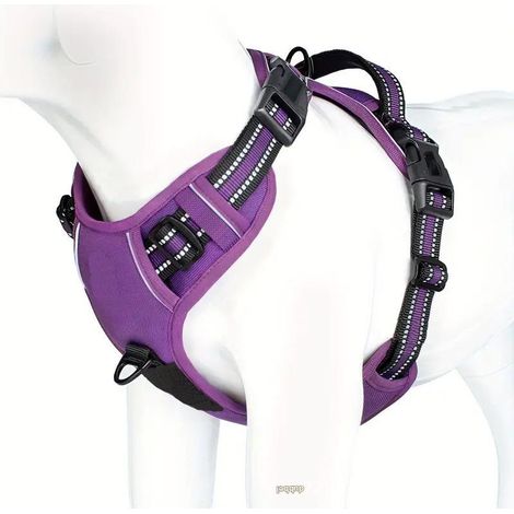 Harnais pour chien TuseRxln - Laisse pour chien - Anti-traction avec 2 anneaux en D et bandes réfléchissantes - 2 pièces - Pour chiens de petite à grande taille - Violet (1/5)