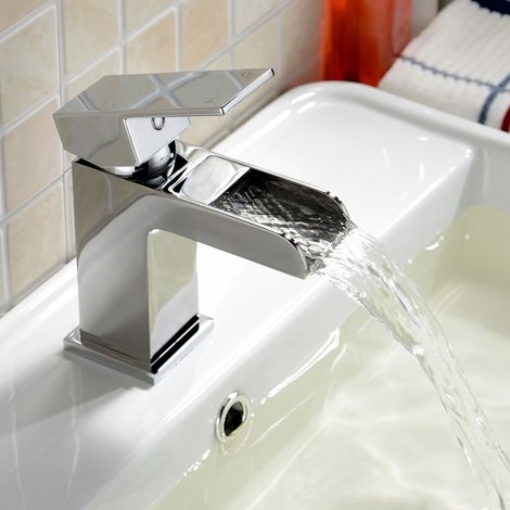 Ozone Contemporary Chrome Waterfall Bathroom Basin Mixer Tap & Waste (1/5)