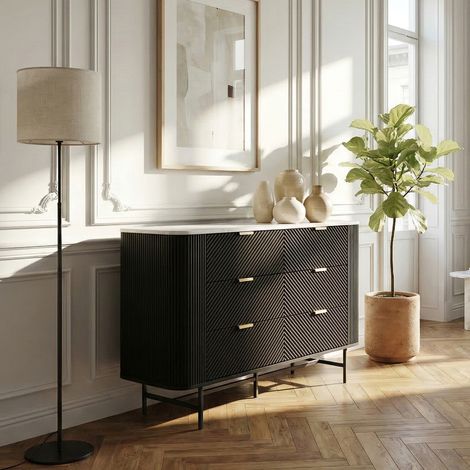 Cajonera Olvehok con 6 cajones 120x40x81cm - Negro [en.casa] (1/5)
