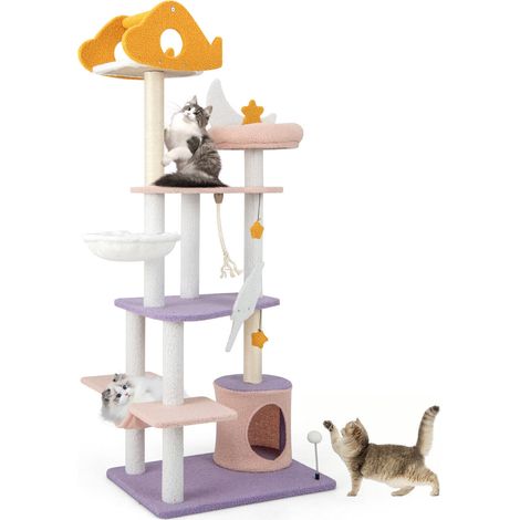COSTWAY Cute Cat Tree for Indoor Cats 167 cm Multi-level Tall Cat Tower Kitten Activity (1/5)