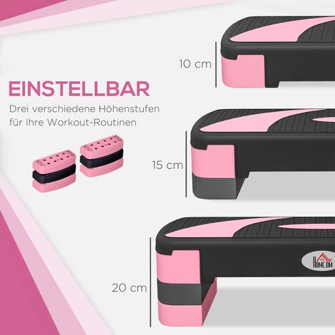Stepper aérobique réglable en hauteur, 80 x 31 x 10/15/20 cm, capacité 150 kg, Noir/Rose/Gris (1/5)