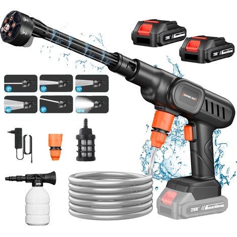 Pistola de agua de alta presión, boquilla 6 en 1, diseño inalámbrico, 2 baterías de 10000 mAh. (1/2)