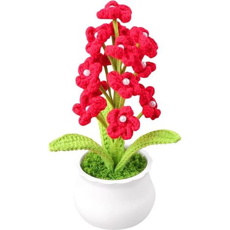 Fiore all'uncinetto - Decorazione lavorata a maglia - Cruscotto auto - Pezzo unico fatto a mano - Altezza 22 cm - Rosso (1/5)