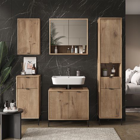 Conjunto de muebles de baño Eliza, Roble vikingo, 5 partes, Vicco