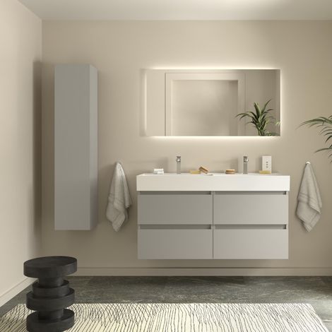Mueble de Baño BEQUIA 120cm Gris mate 2 cajones Lavabo Veneto 2 pozas Porcelana (1/3)