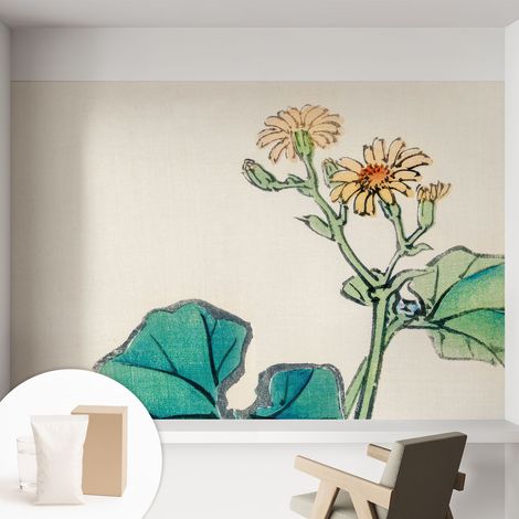 Papier peint intissé décoratif pour salon chambre et cuisine Facile à poser avec colle Fleur et feuilles 152x104 cm (1/5)