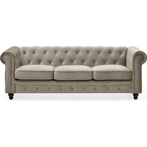 Grand canapé 3 places Chesterfield Velours Taupe