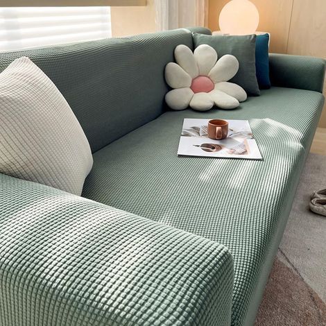 Housse de Canapé Extensible, Couleur Pure, Couverture de Canapé avec Accoudoirs 1 2 3 4 Places, Super Élastique Sofa Cover le, Antidérapante, Lavable (Couleur thé au Lait,4 Places) (1/5)