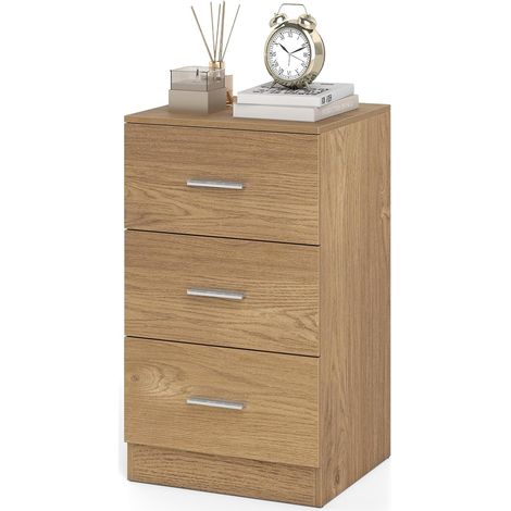 COSTWAY Comodino a 3 Cassetti 66 x 38 x 35 cm, Tavolino Moderno in Legno,Naturale (1/4)