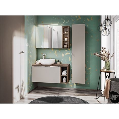 Badmöbel Set 5-tlg Badezimmerset AKAN Taupe Spiegelschrank 80cm ohne Waschtisch (1/5)