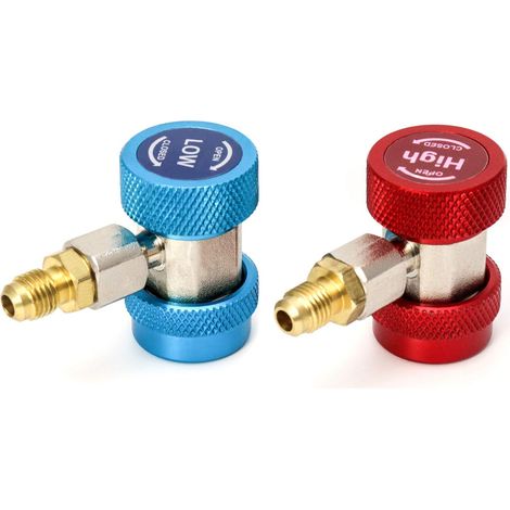 Adaptateur Connecteur, AC R134A Coupleur Rapide Connecteur Adaptateur Haut Bas Raccords 1/4" SAE HVAC (1/5)
