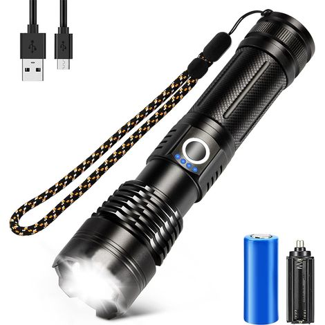 Lampe Torche LED Lumens de Poche RechargeableZoomable Longue Durée IP68 Étanche à l'Eau et Modes de Fonctionnement 15000 5 (1/4)
