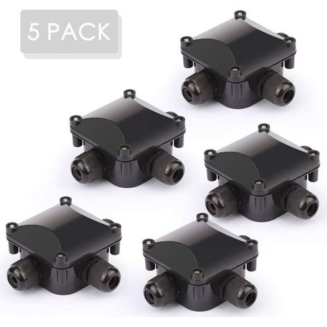 5 Pack IP68 Waterproof Junction Boxes - Waterproof Outdoor Distribution Box, Cable Connectors, Ground Wire - 3 Pin - Outdoor Garden Distribution Box (1/5)