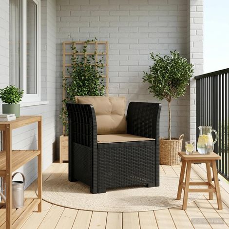 Fauteuil de jardin 1 place look rotin avec coussins PP anthracite 68 x 62 x 70 cm - PANGIVO (1/5)
