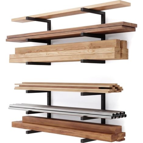 Lot de 4 étagères de rangement en bois, à trois niveaux, capacité de charge maximale de 0,544 kg, convient pour l'intérieur et l'extérieur, montage mural ou au sol, idéal pour entrepôts (1/5)